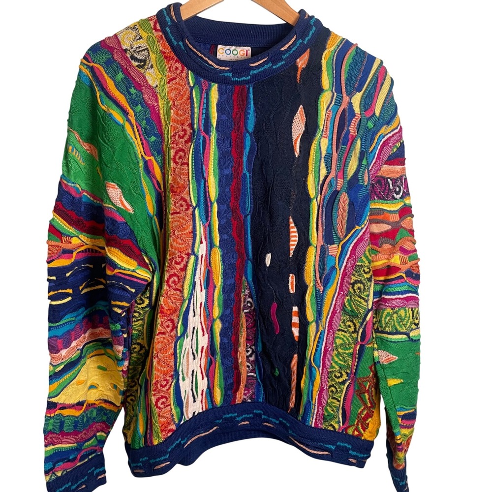 Vtg 90s Coogi Australia 3D Knit Sweater M Mercerised Cotton Colorful Rainbow‎